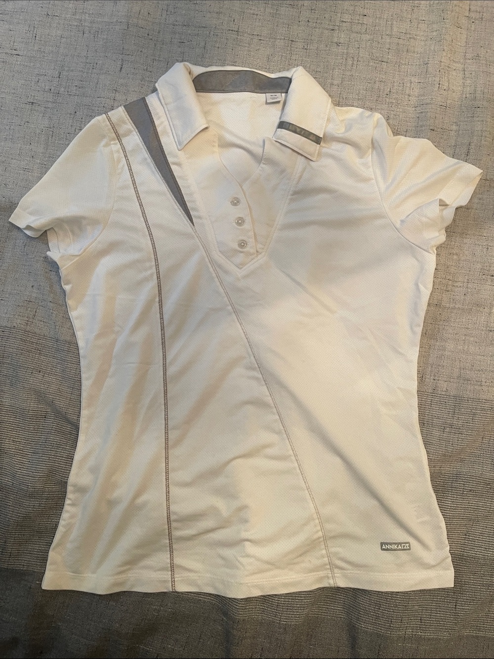 ANNIKA White Short Sleeve Polo golf Tee shirt with Gray Accents